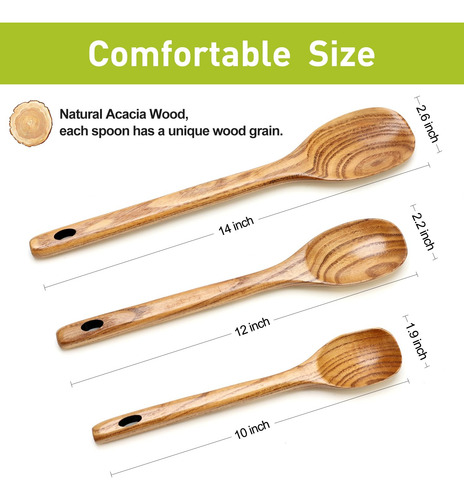 Juego De 3 Cucharas De Madera Utensilios De Cocina Color Del Mango