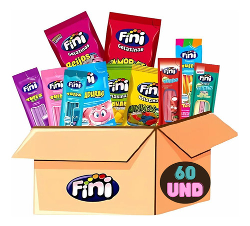 Kit Com 60 Pacotes Bala Fini 15g Cada Sabores Variados