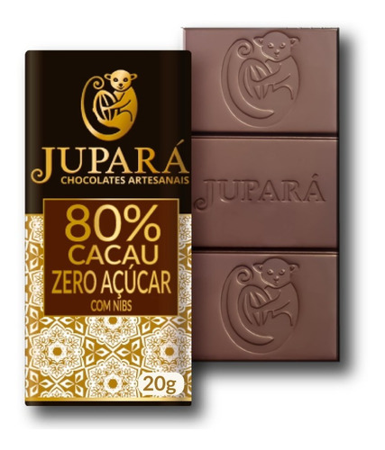 90 Barras De Chocolate Jupará 80% Cacau Com Nibs Sem Açúcar