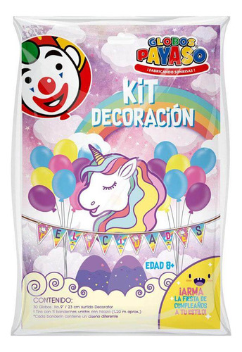 Kit Decoracion C/30 Globos Payaso #9 Unicornio