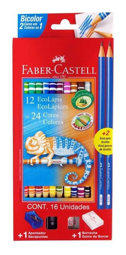 Lapis Color 12un=24 colores Bicolor con kit Faber