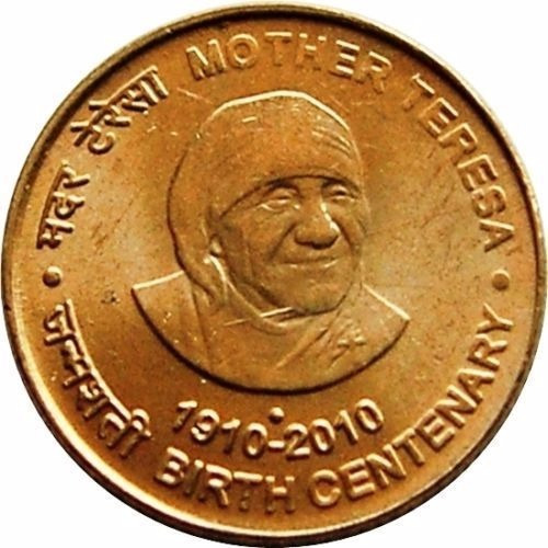 Moneda India Madre Teresa Calcuta 2010-5 Rupias Sin Circular
