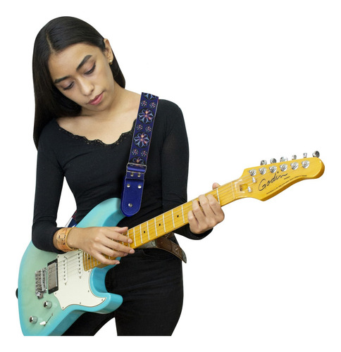 Strap Para Guitarra Kidam Con Diseño En Dtf Color Multicolor Flores Neon