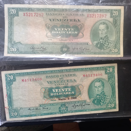 Billetes De 20 Bs..año 1968 Y 1972 Coleccion