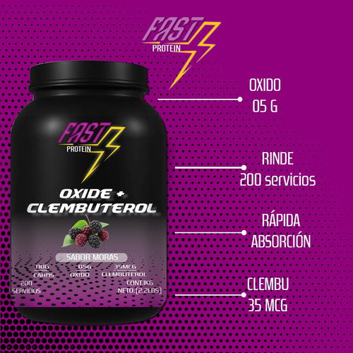 Óxido Nítrico + Clembuterol Fast Suplement 1kg 200 Serv Moras