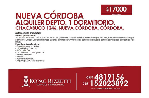 Nueva Córdoba - Venta Depto. 1 Dormitorio