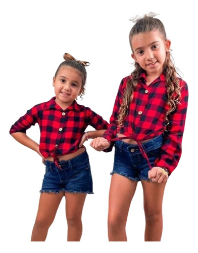 Camisa Infantil Xadrez Amarrada Festa Junina Country Menina