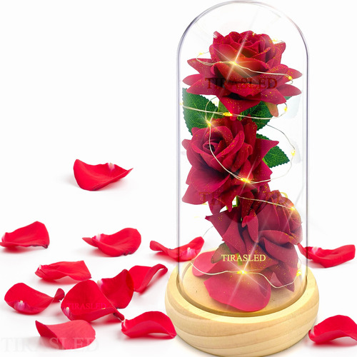 Regalo Dia De Las Madres 3 Rose Flor Eterna Rojo Con 25 Led