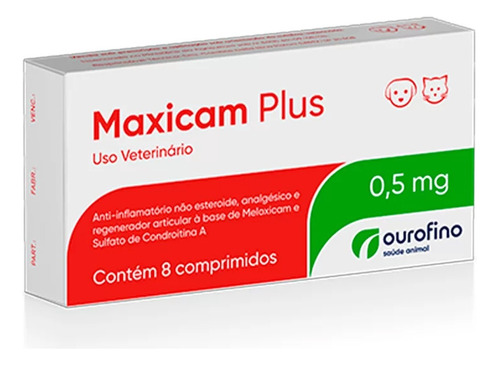 Maxicam Plus 0,5 Mg C/ 8 Cp Anti-inflamatório Cães/gatos
