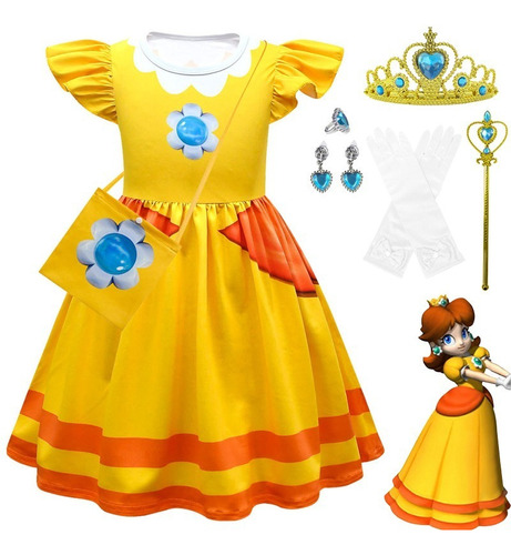 Disfraz De Princesa Peaches Super Brothers Para Niñas Fiesta De Cumpleaños Halloween Vestido Verano