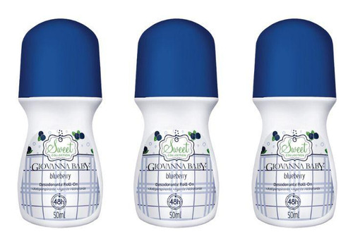 Desodorante Roll-on Giovanna Baby Blueberry 50ml - Kit C/3un