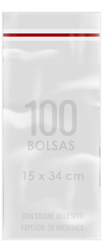 Bolsa Celofán Adhesivo 100 Unds Transparente 15x34 Cm
