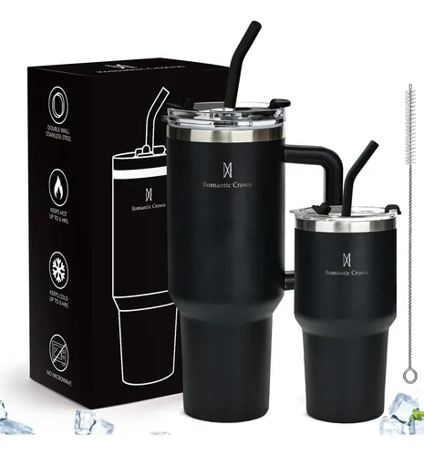 Kit Copo Térmico 1.2l+600ml Garrafa Inox Com Tampa E Canudo