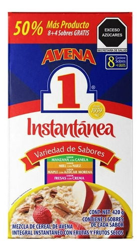 3 Pza Avena Instantánea N1 Integral Con Frutas Y Frutos Seco