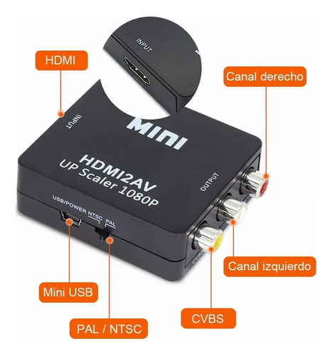 Adaptador De Convertidor De Audio Y Video Tv Hdmi A Rca 1080