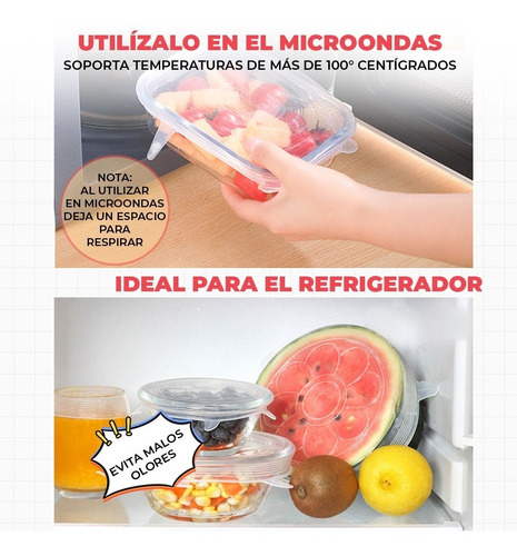 Tapas Reutilizables Herméticas De Silicona Flexible 6pzs.