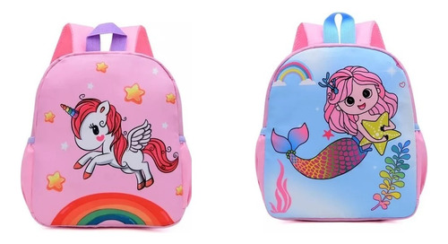 Mochila Sirena - Unicornio Para Niñas Duo Bolso Para Niñas 2 Pzs 