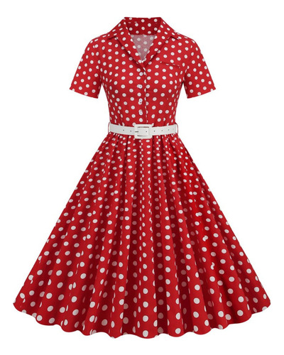 Vestido Casual Rojo Vintage De Los Años 50 Con Estampado De
