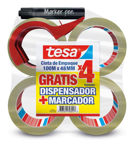 Cinta Empaque 100mx48mm Gratis Dispensador + Marcador