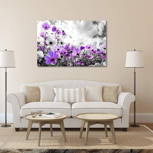 Cuadro Decorativo Flores Moradas Artistico Moderno Art 50x75