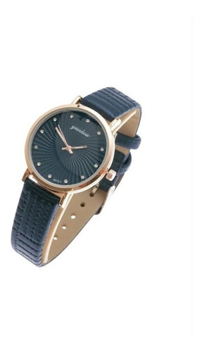 Relógio Feminino Redondo Analógico Marinho Com Strass