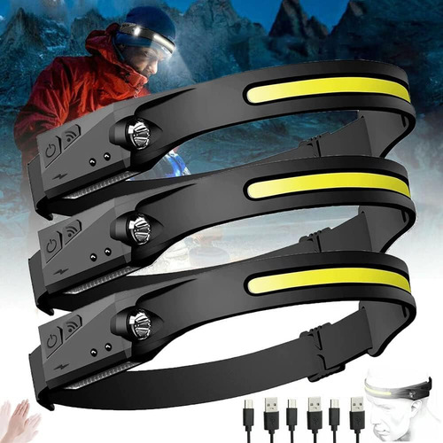 Linterna Frontal Recargable De Haz Ancho Led Con Sensor