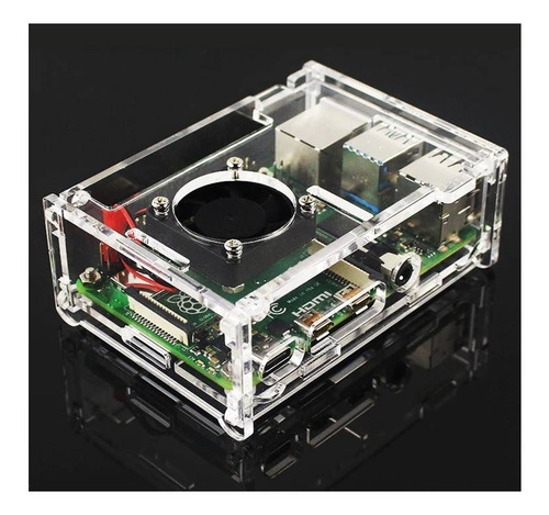 Case Acrílico Proteção Raspberry Pi4+ Cooler + Fonte 3.1a.
