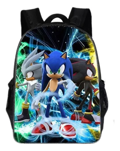 Mochila Escolar Sonic Tres Piezas Para Primaria Color Negro