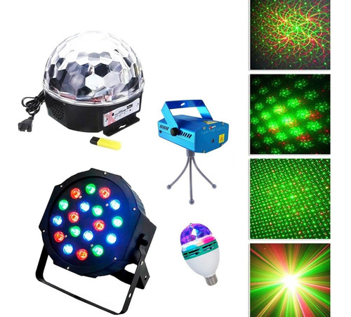  Luces Laser Discoteca +tacho Luces +bola Luz+foco Giratorio