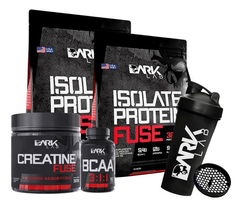 2x Whey Isolate Fuse Dark Lab 900g+ Bcaa+ Creatina 300g+ Coq Sabor Creme De Avelã