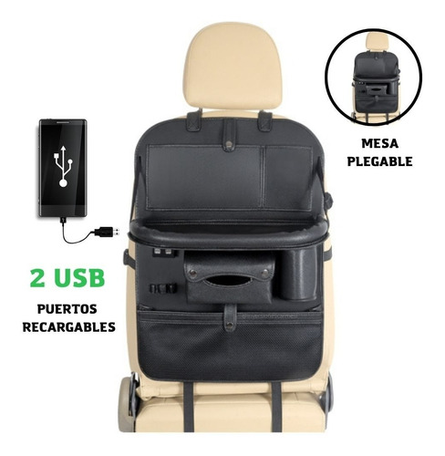 Organizador Para Auto + 2 Puerto Usb + Mesa Plegable Negro