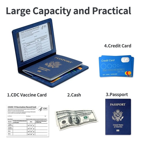 Porta Pasaporte Y Carnet De Vacunación Kaoban Azul Marino