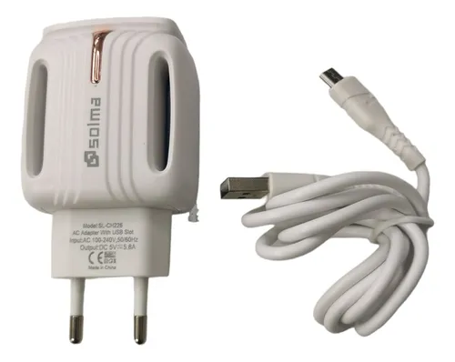 Cargador De Pared Para Micro Usb V8, 2 Usb, Solma Slch226