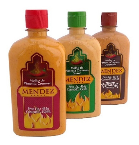 Kit 3 Molhos De Pimenta Cremosa Mendez 450ml 3 Sabores