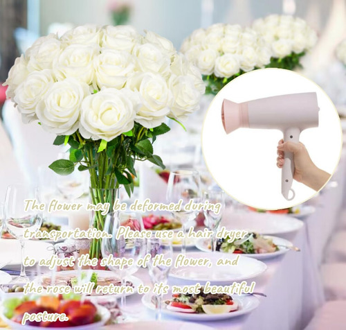 Ramo De 18 Rosas Blancas Artificiales De Seda Con Tallos Lar