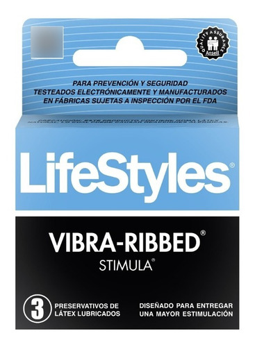 Condón Lifestyles  - Caja De 3 Unidades -  Vibra Ribbed