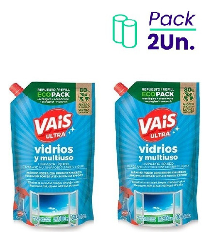 Limpia Vidrios & Multiuso 900cc Doy Repuesto Vais Pack X2