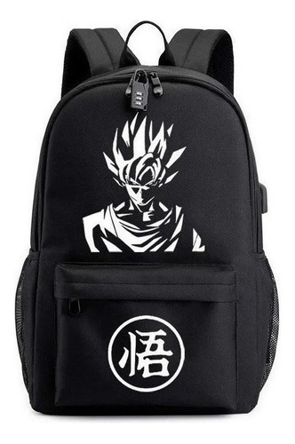 Mochilas Escolares Estudiantes Luminoso Carga Usb Goku Negro