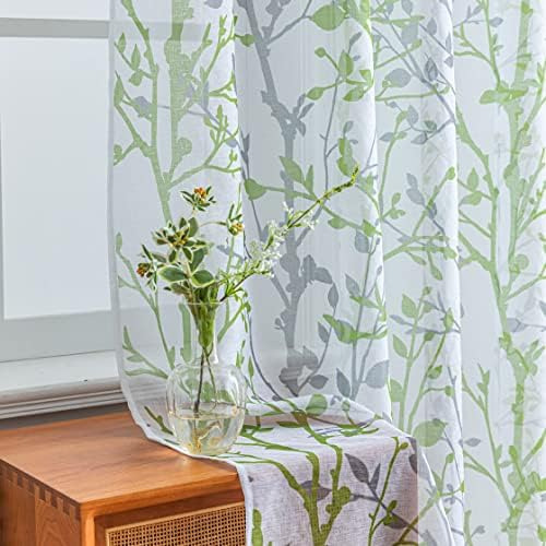 Juego De 2 Paneles De Cortinas Blancas De Color Verde Salvia