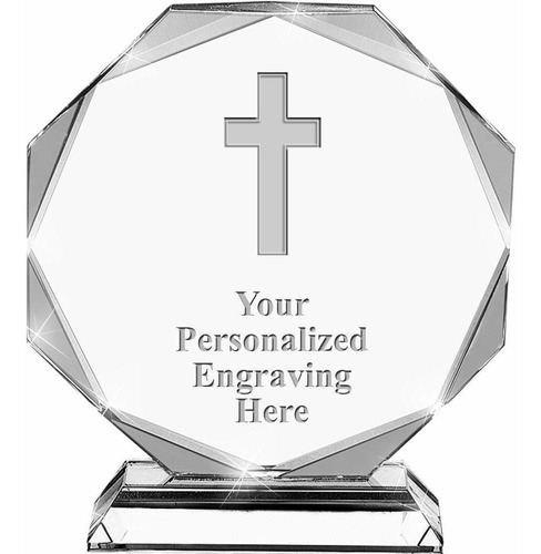 Cruz Religiosa Cristal Premio 6.75 Custom Grabado Incluido 