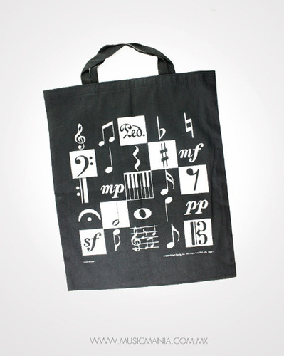 Imagen 2 de 2 de Bolsa Negra Con Plateado (notas Musicales)