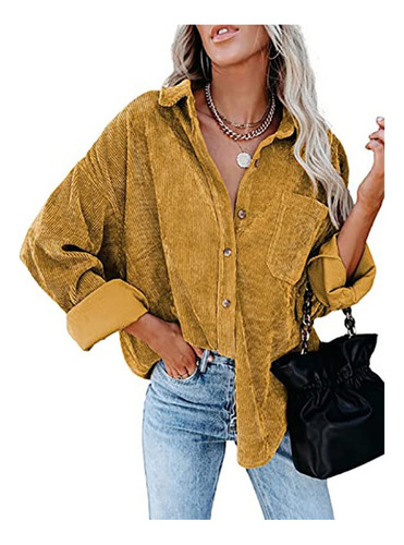 Chaquetas De Pana Para Mujer Manga Larga Camisa De Botones