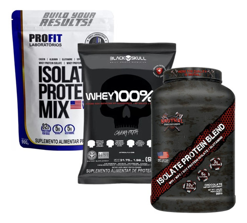 Kit 3x Whey 900g - Profit - Black Skull - Bruthal Sports Sabor Chocolate