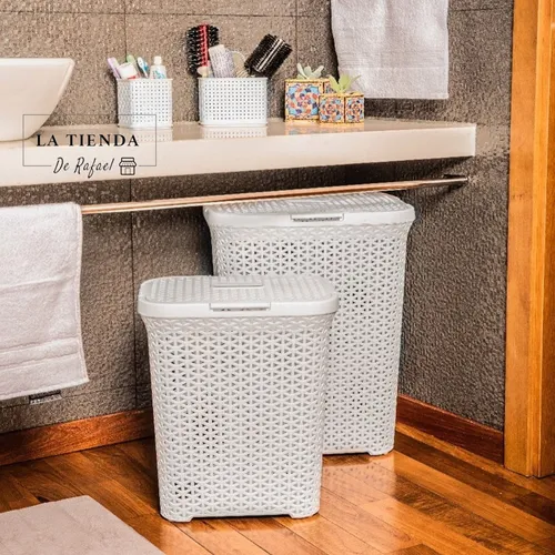 Canasto Cesto Para Ropa Sucia Baño Plastico Rattan Mediano Colombraro