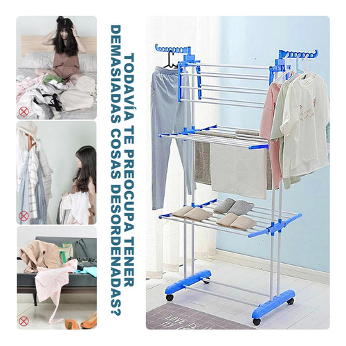 Tendedero De Ropa Plegable Lateral Reforzado 4 Niveles 35kg Color Azul
