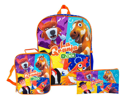 Scool Kombat Mochila Lonchera Cartuchera La Granja Del Zenón Color Multicolor Diseño De La Tela Animado