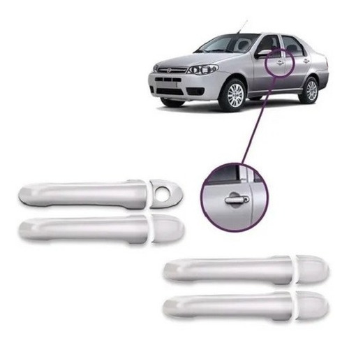 Kit Aplique Maçaneta Retro Cromado Fiat Palio 2011 Até 2016