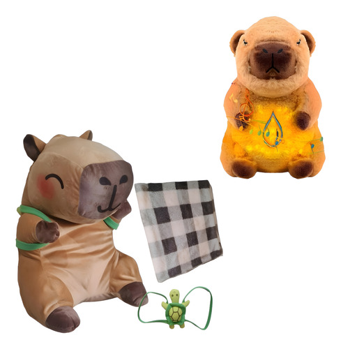 Peluche Capibara Que Respira + Peluche Capibara Con Manta Marrón Claro