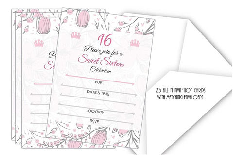 Dulces 16 (dieciséis) Invitaciones A Fiestas Con Sobres | El
