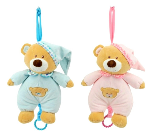 Cunero Musical Peluche Oso Dormilón Soft Bebé Celeste/rosa Oso